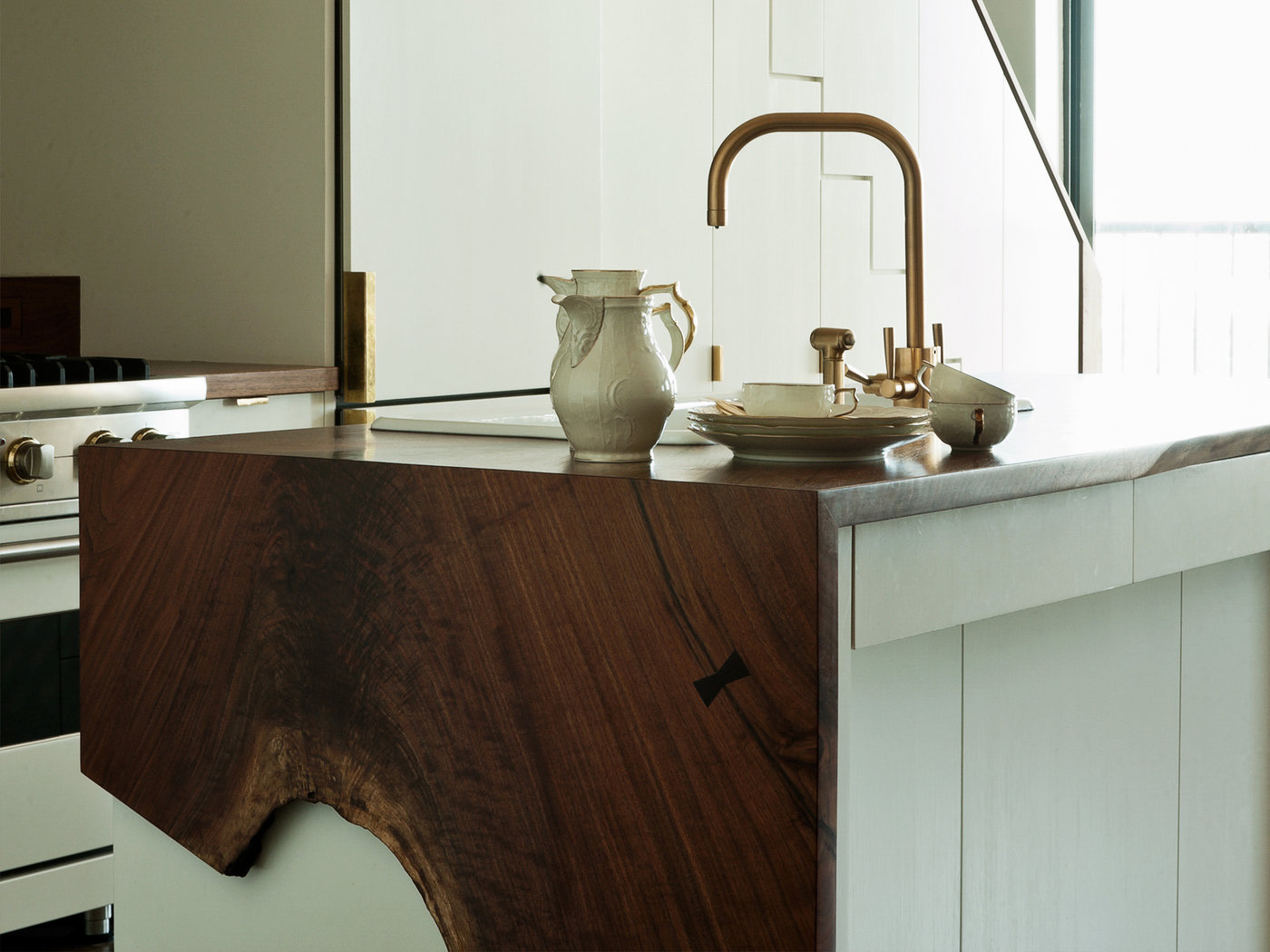 Brass Kitchen Faucet and Custom Wood Counter